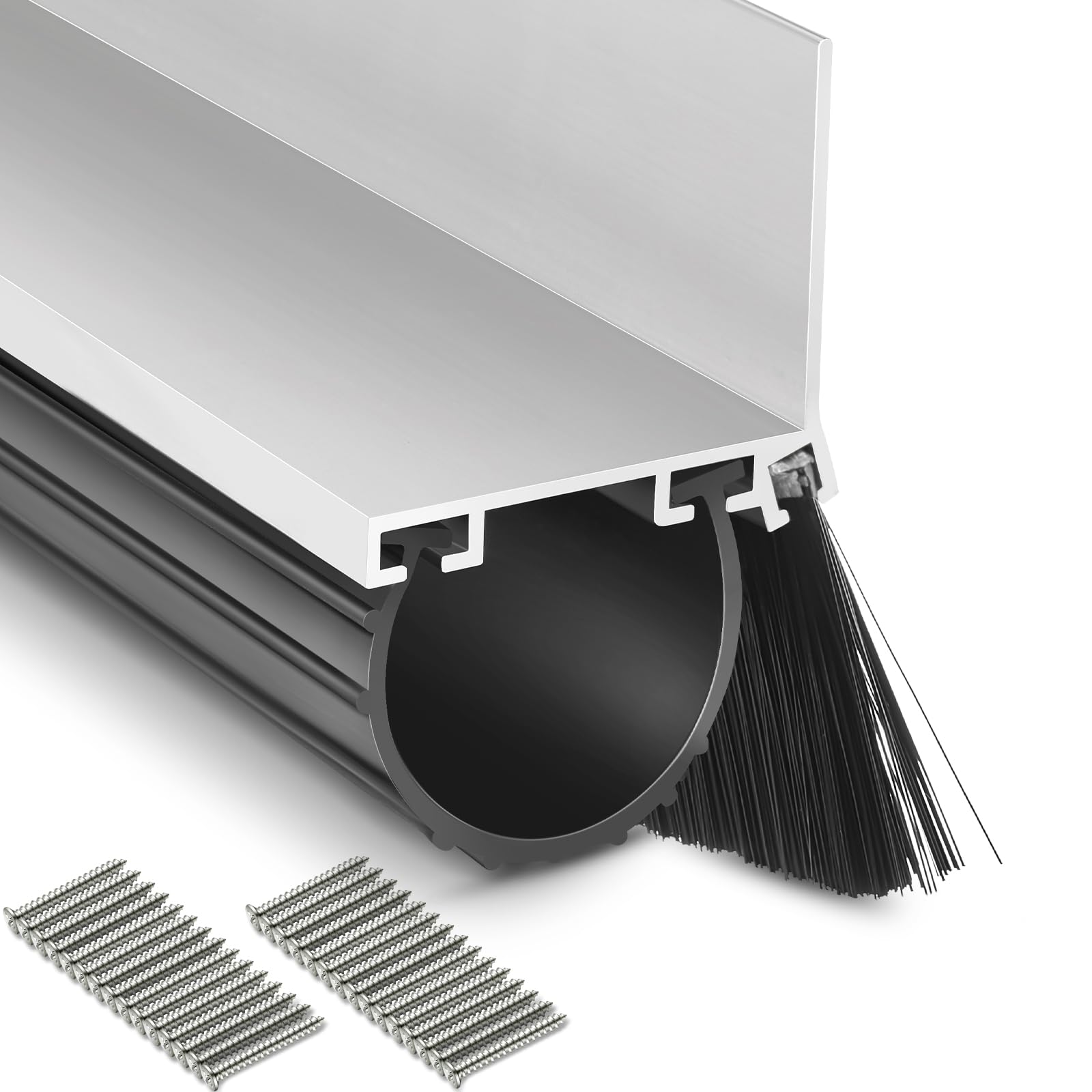 Zonon 16.5 Feet Universal Garage Door Seals Bottom Kit Weatherproofing Garage Door Weather Stripping Rubber Kit with Aluminum Track Retainer Base and Brush Kit Heavy Duty(U Shape)