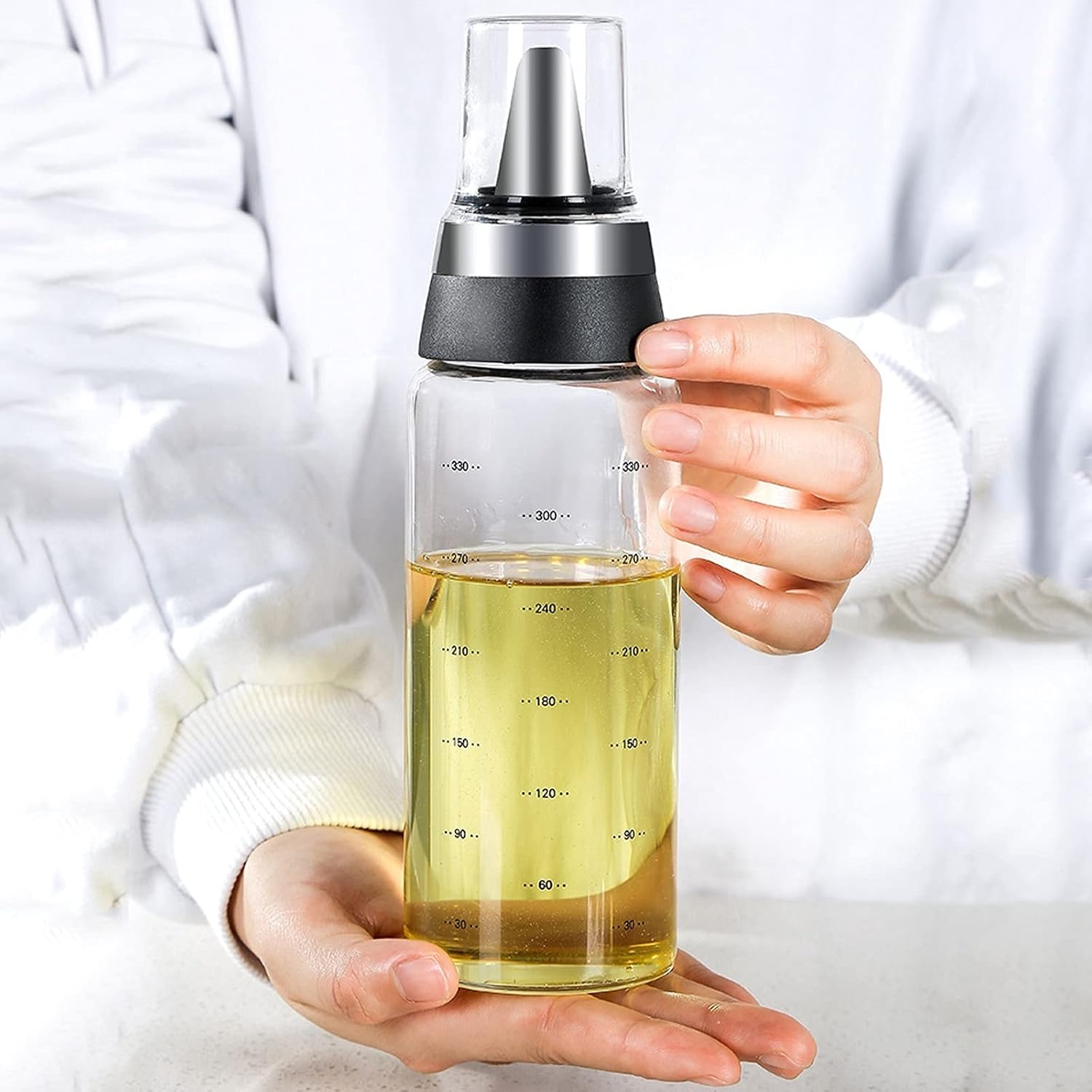 oil bottle High Borosilicate Glass Oil Dispenser with Graduated Kitchen Transparent Oiler Pointed Oil Bottle for Soy Sauce, Vinegar, Oil oil sprayer(Size:Large)