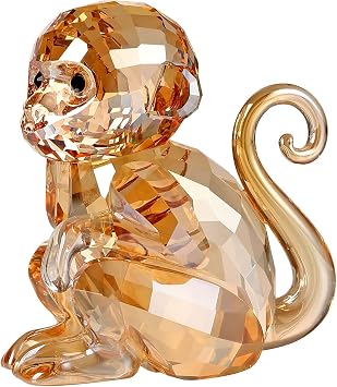 DOJOZ Crystal Little Monkey Animals Lovely Craft Decorations for Home Ornaments Christmas Collectible Birthday Gifts Figurines Gold