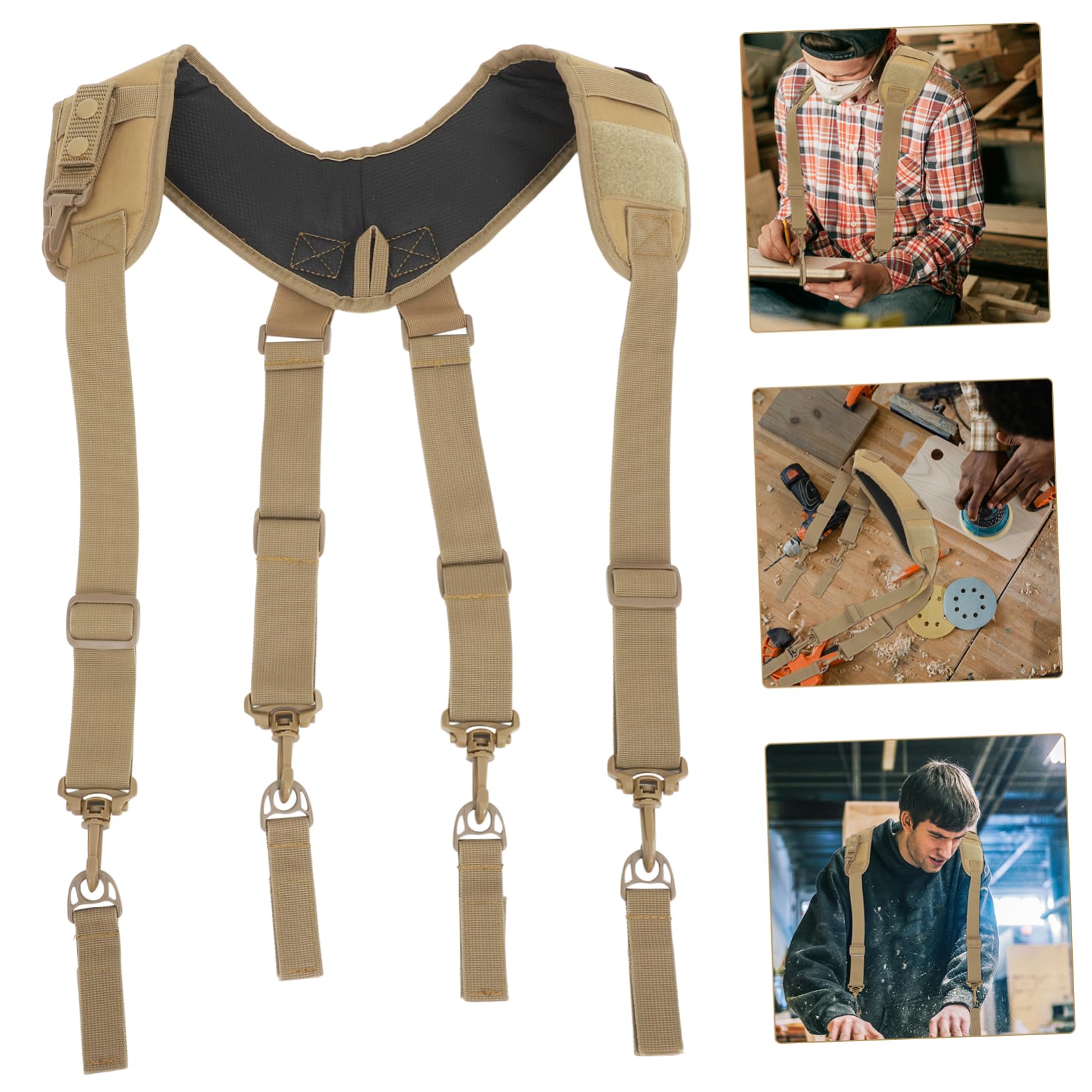 Tofficu Bretelles de Ceinture à Outils Rembourrées en Nylon Kaki, Harnais de Travail Réglable pour Électricien et Charpentier, Chantier