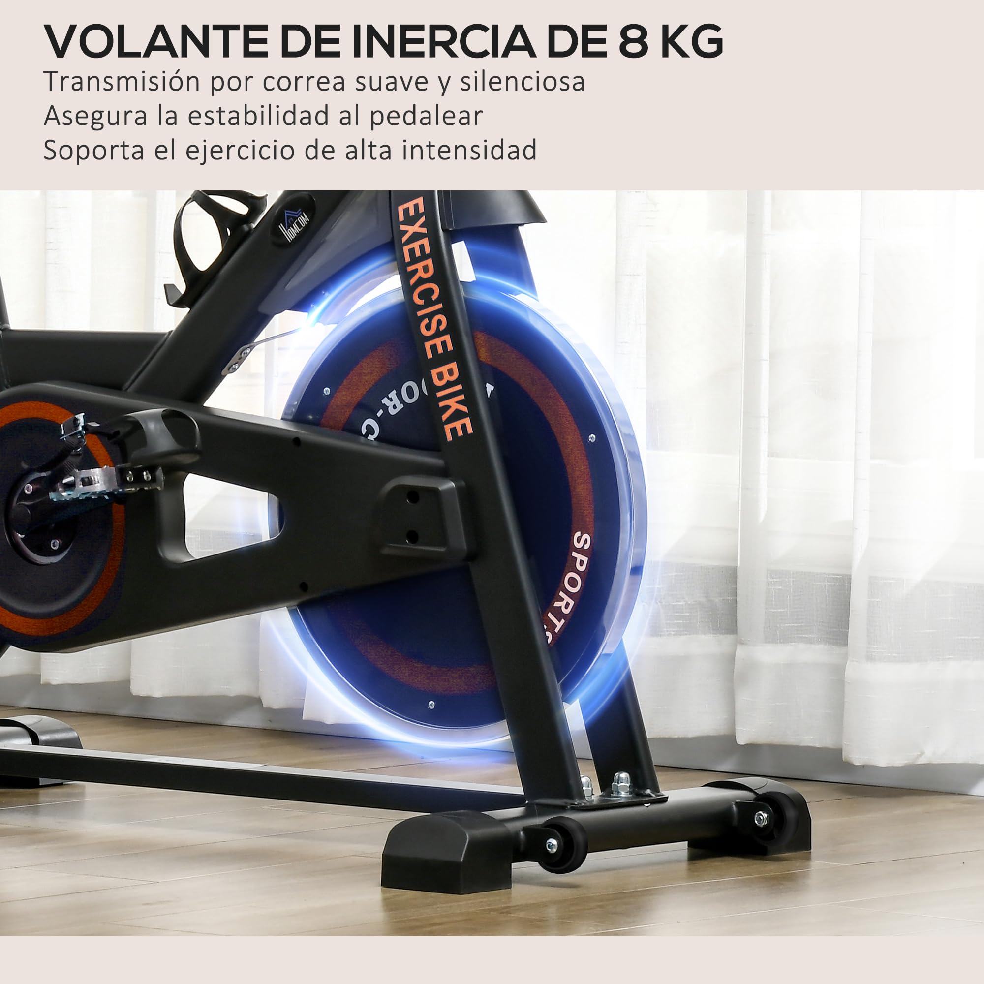 HOMCOM Bicicleta Estática con Resistencia Regulable Bici Estática Bicicleta de Fitness con Volante de Inercia 8 kg Pantalla LCD Manillar y Asiento Ajustable para Casa Gimnasio