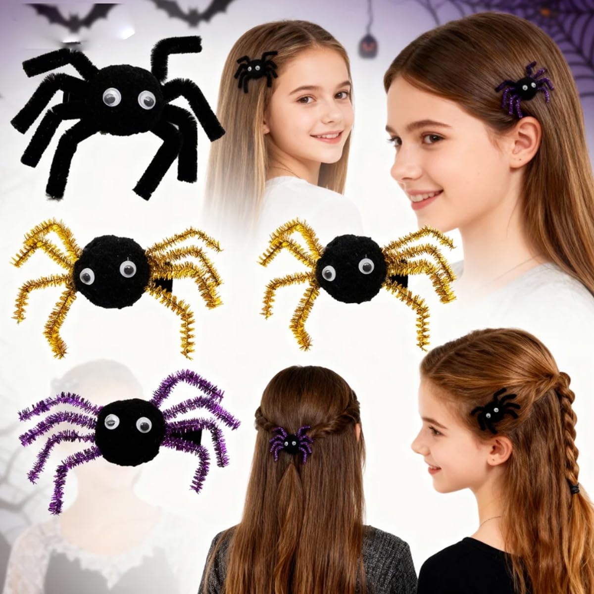 Spider Hair Clips for Women Girls, Spider Barrettes Hairpins Halloween Hair Accessories (Purple) - Image 7