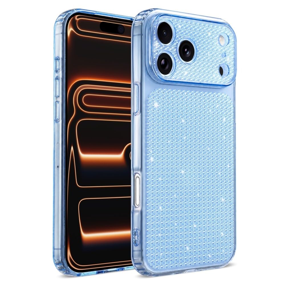 Generic Funda compatible con iPhone 15 Pro (color: azul) a prueba de golpes con purpurina y carcasa trasera de silicona dura