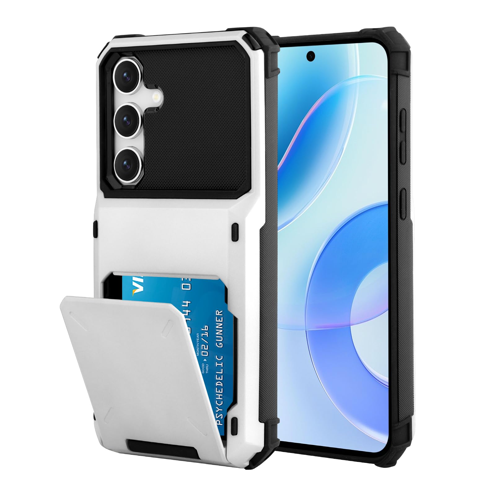 Wallet Case for Samsung Galaxy S25 Case with 4 Card Credit Card Holder Slot Shockproof Cover Hybrid Heavy Duty Protection Armor Phone Case Compatible with Galaxy S25, White