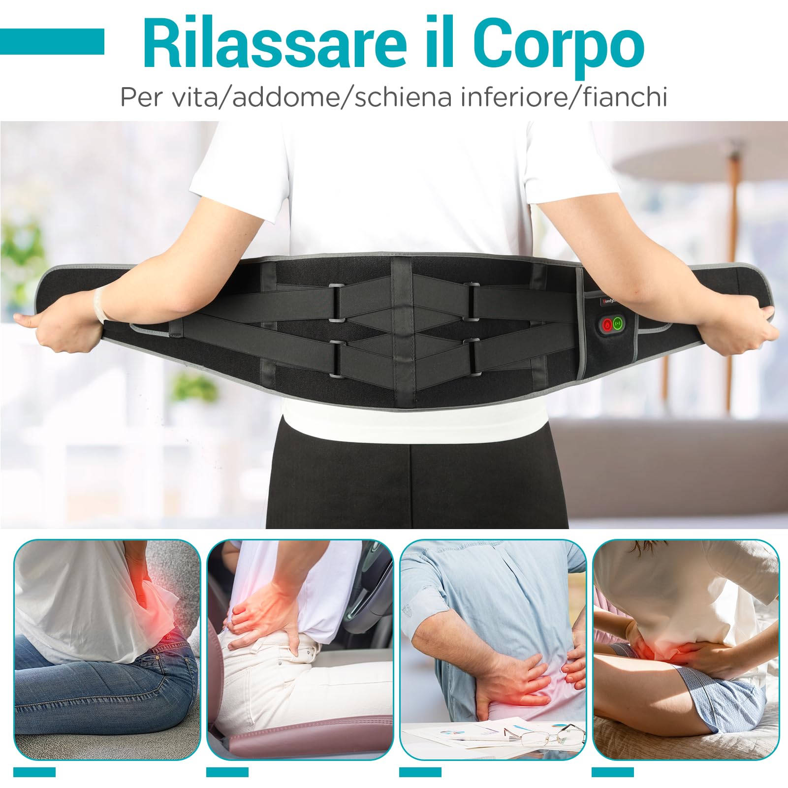 Comfytemp Fascia Lombare Riscaldamento, 3 Livelli di Temperatura, 3 Massaggio a Vibrazione Fascia Riscaldante Lombare, con Spegnimento Automatico, per Schiena Spalle Addome