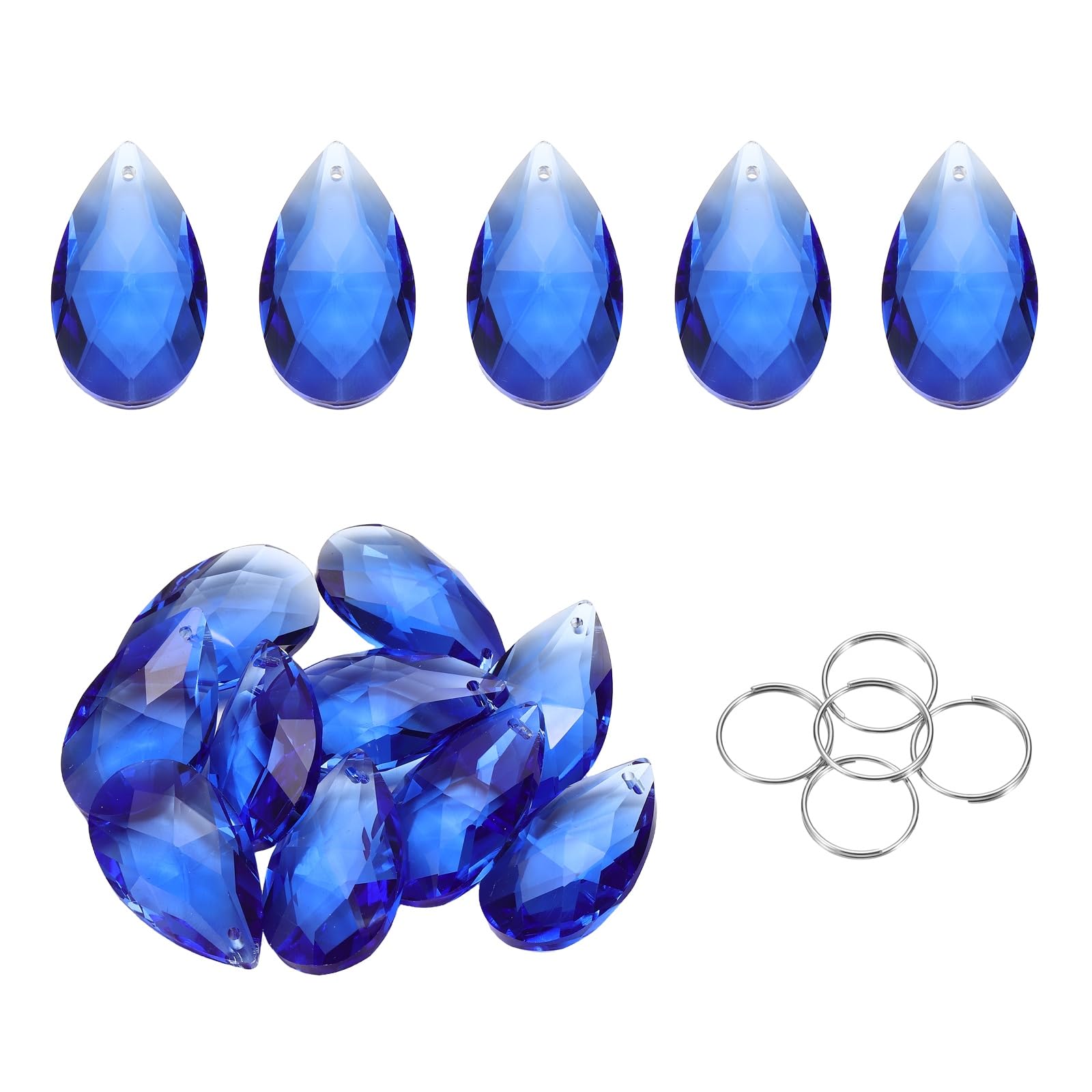 sourcing map 10Pcs Teardrop Crystal Beads, 38mm K9 Glass Hanging Chandelier Bead Prisms Part with 304 Stainless Steel Ring for Crystal Chandelier Lamp Pendant Jewelry, Blue