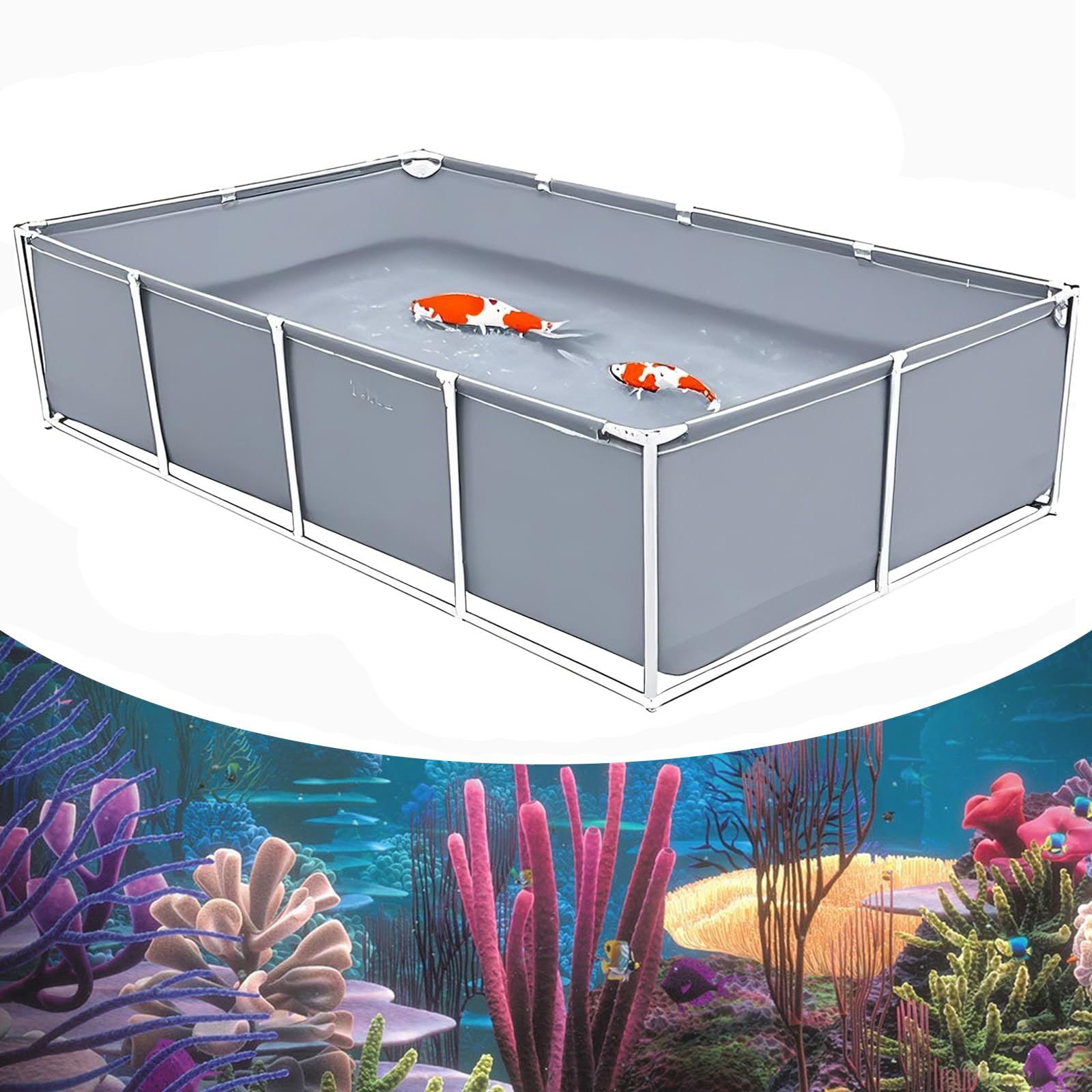 Estanque Grande para Piscina de Acuario, Estanque de Peces de Lona de PVC, Tanque de Almacenamiento de Agua Plegable,con Soporte de Metal para una fácil instalación, para Cría De Koi Agrícola