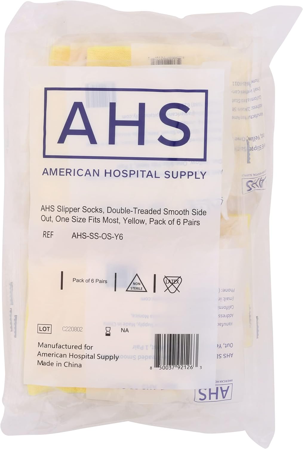 AMERICAN HOSPITAL SUPPLY Slipper Socks | Yellow One Size Fits Most Hospital Socks | Grip Socks with Elastic Cuff | Case of 48 Pairs