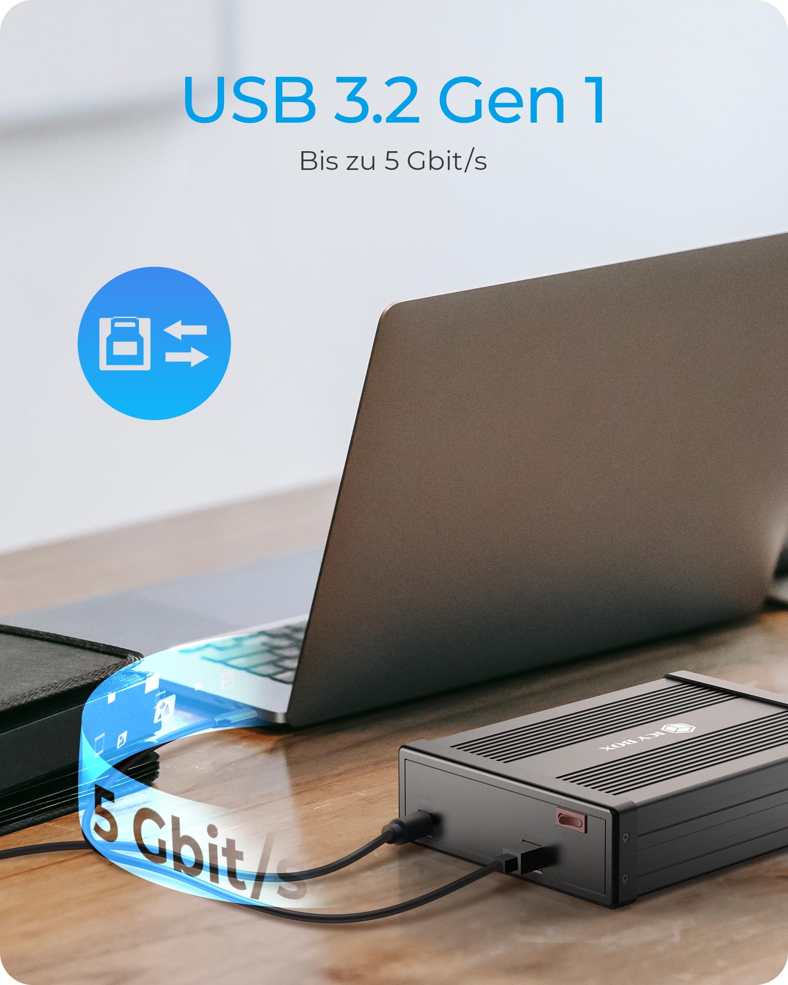 Icy Box Contenitore Esterno da 5,25 Pollici per unità Blu-Ray e Dvd, USB 3.0, Contenitore Esterno per masterizzatore Dvd, Contenitore per masterizzatore Blu-Ray, Alluminio, Nero, IB-525-U3