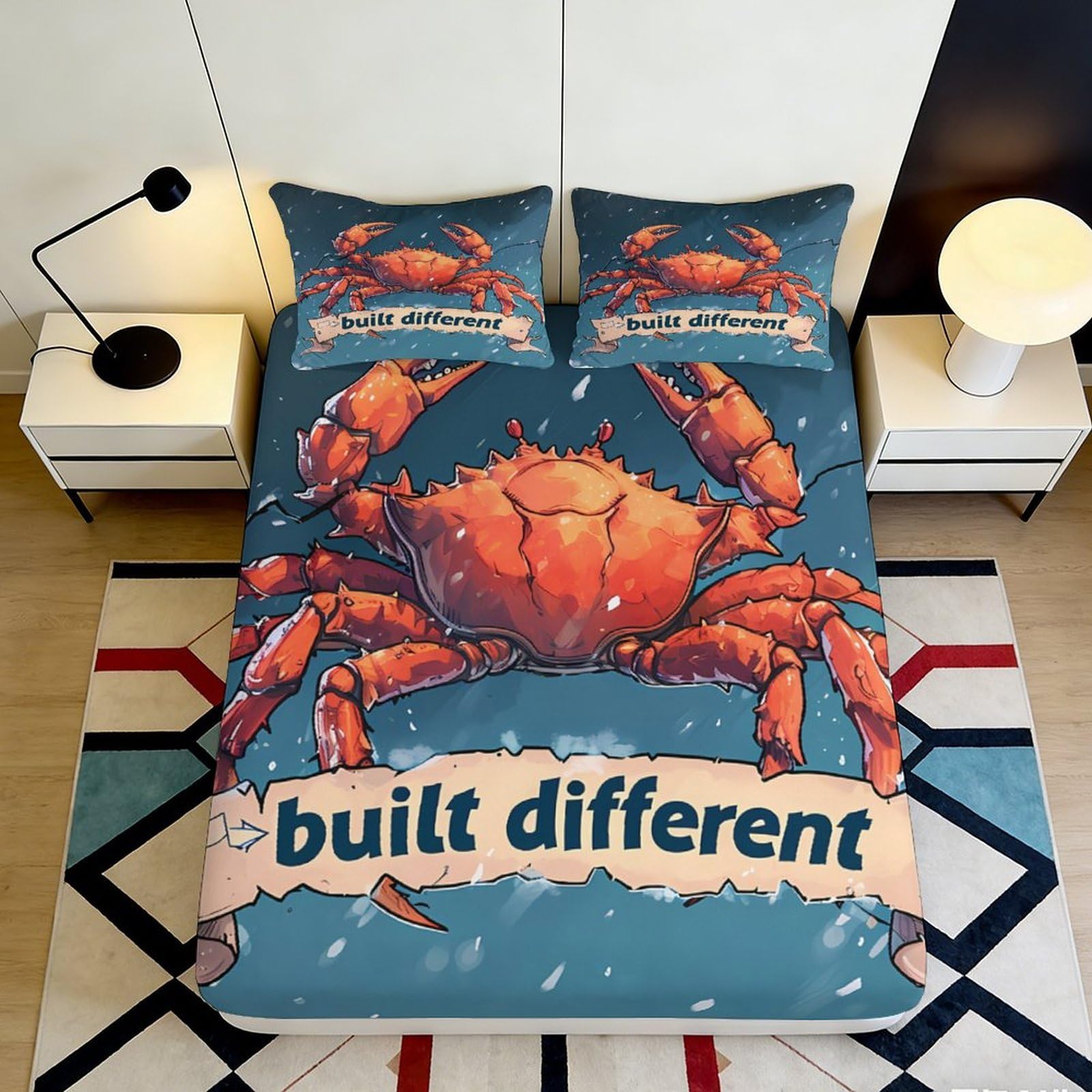 3D Printed Crab Pattern Fitted Sheet Microfiber Non-Slip Deep Pocket Crab Mattress Fitted Cover Bedroom Bedding 200x200x25cm 90x200x25cm