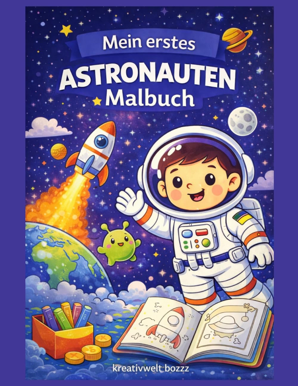 Mein erstes Astronauten-Malbuch: Grosse & einfache Motive | Für Kinder ab 3 Jahren | Weltraum, Raketen und Planeten