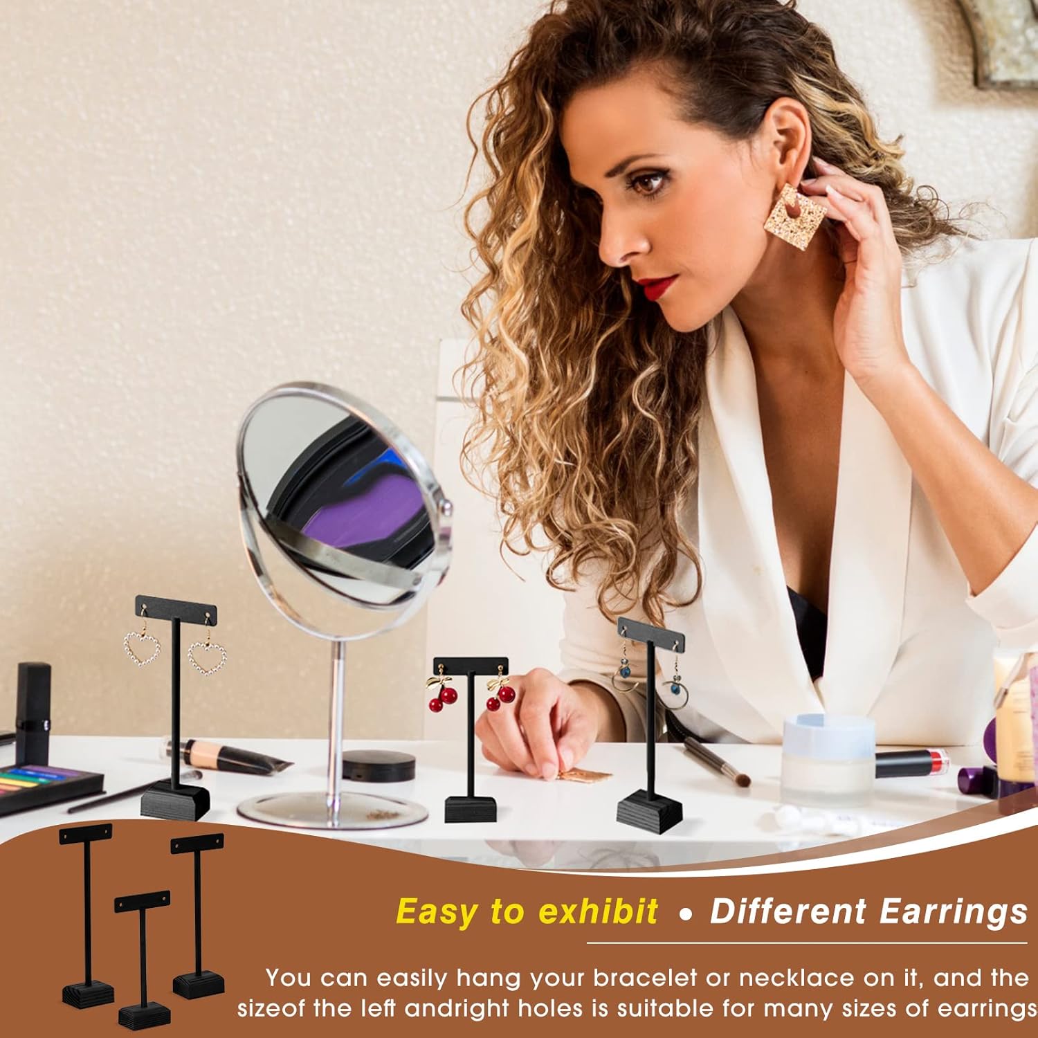 Marsui Earring Display Stands for Selling Set Wooden T Bar Jewelry Display Stand Holder for Necklaces Bracelet Showroom Trade - Image 4