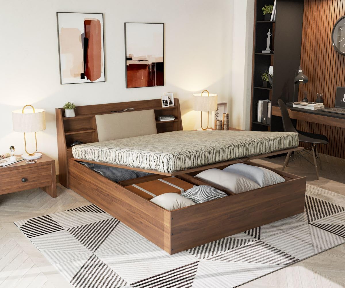 Wakefit Bed | 1 Yr Warranty | Bed Queen Size, Hydraulic Storage & Foam-Cushioned Upholstery Headboard, Density:680–750 kg/m³, Termite & Borer Resistant, Fits Mattresses Up to 8 Inches(Leo 78 x 60- CW)