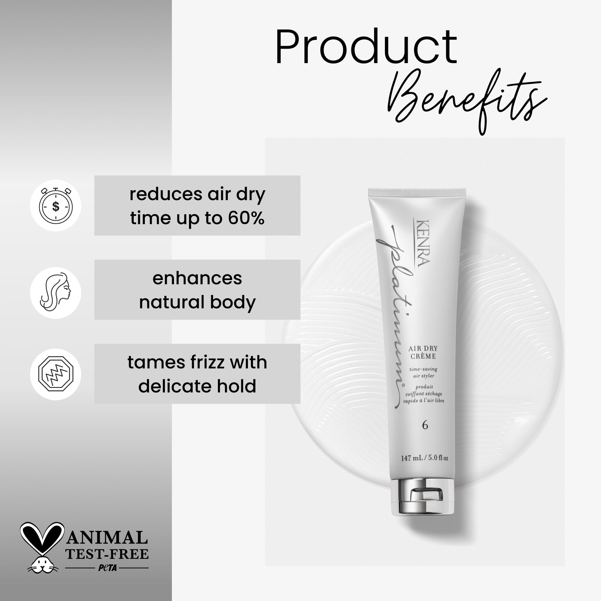 Kenra Platinum Air Dry Crème 6 | Time-Saving Air Styler | Enhances Natural Body | Tames Frizz With Delicate Hold | Natural, Product Free Finish | All Hair Types