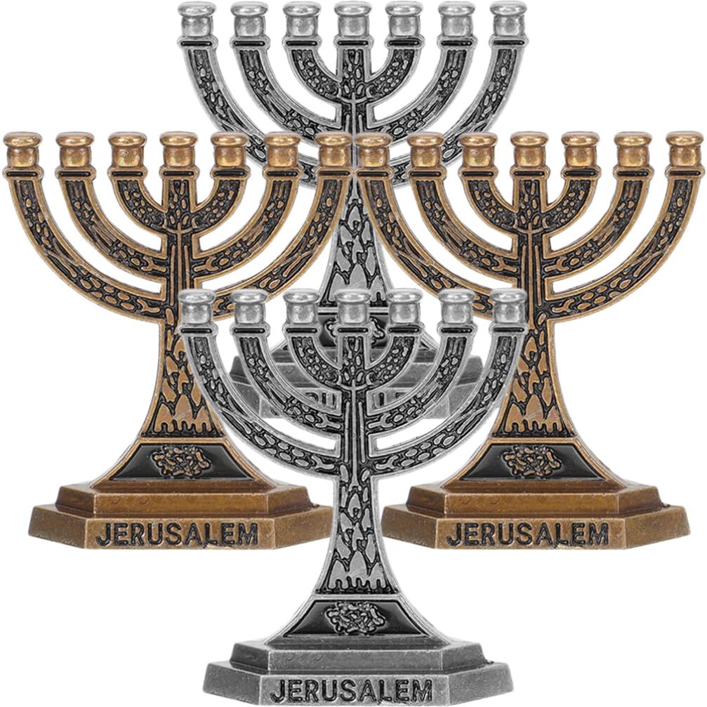 ABOOFAN 7 Branch Hanukkah Menorah Candle Holders, 4pcs Star of David Jewish Menorah Jerusalem Candlestick Vintage Taper Candle Holder for Jewish Holiday Party Centerpiece