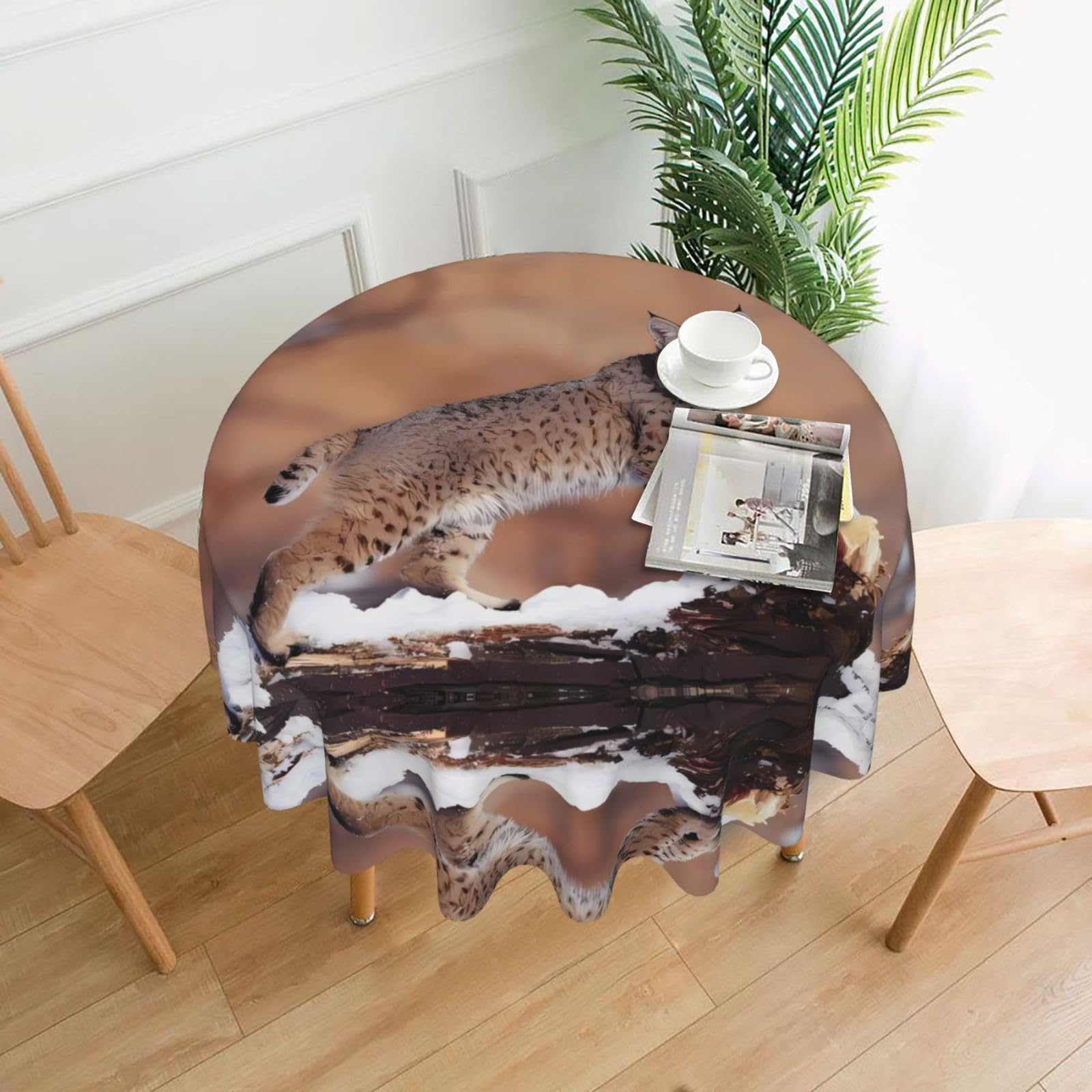 HJFCZH Wild bobcat Prints Round Decorative Tablecloth 60in - High-Grade Polyester Throw for Dinners, Weddings & Everyday Use