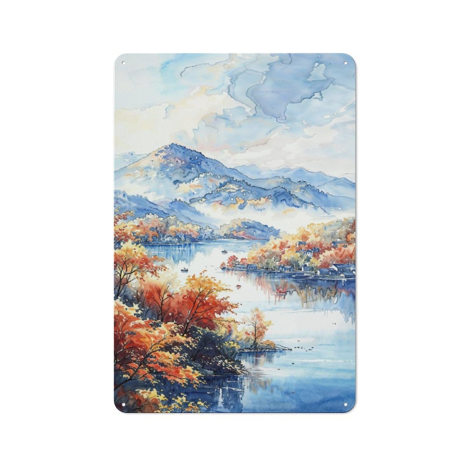 Junmoney Lake Autumn Vintage Tin Sign 30X20cm With For Man Cave Or Games Room, Suited To Wall Displays In Games Rooms And Man Caves
