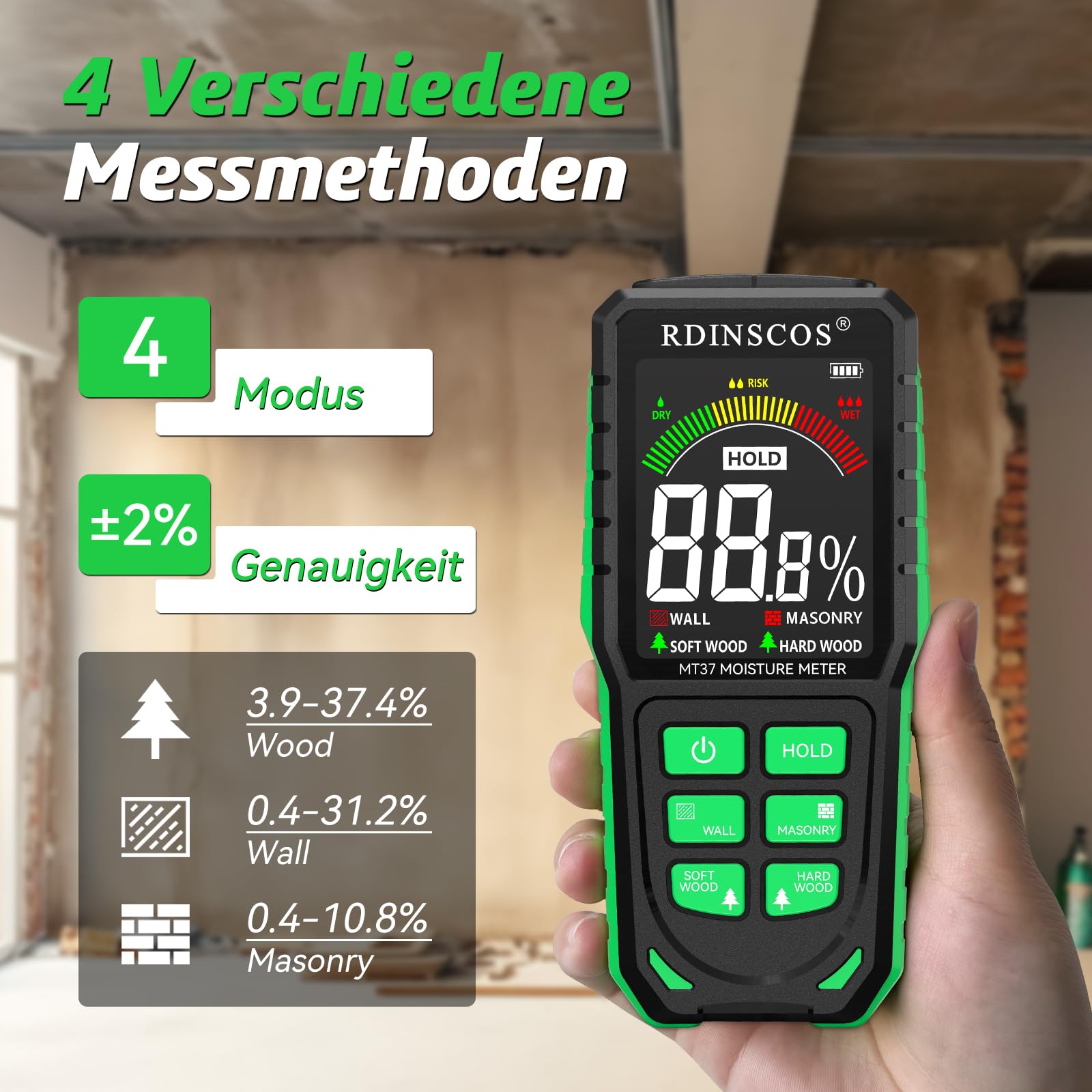 Vochtmeter Zonder Pin - Niet-Invasieve Vochtmeter - Voor Hout, Muren