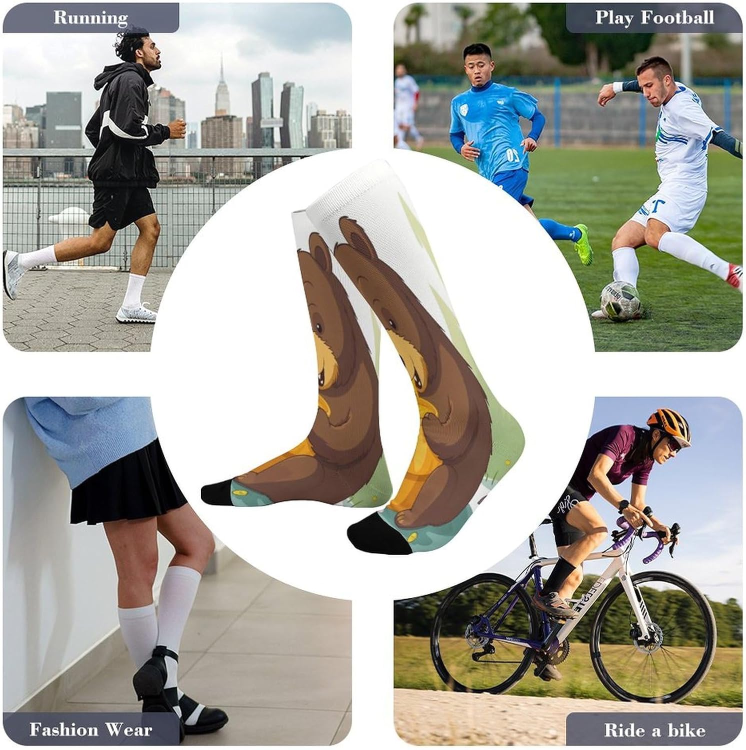 Bear Eats Honey Compression Sock Circulation Support Socks Lightweight Knee High Tube Sock Over-The-Calf Sock for Adult