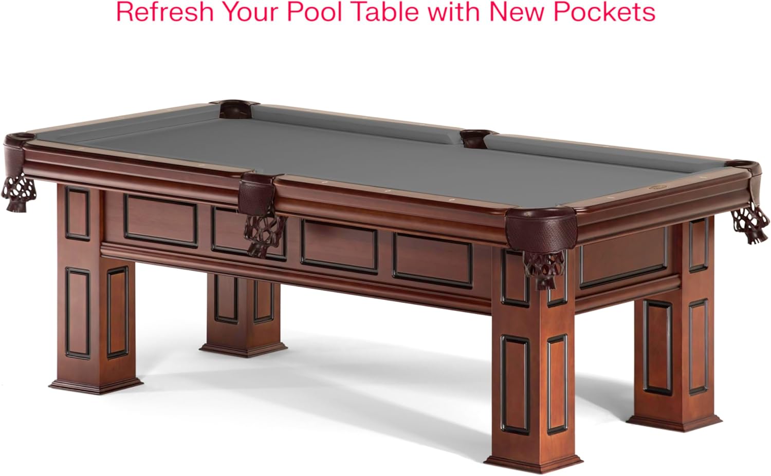 Joy's Billiard Pool Table Pockets, Leather Pool Table Pockets, Billiard Pockets, Made of Real Leather, Mosaic Pattern Shield, Mahogany Color, Set of 6