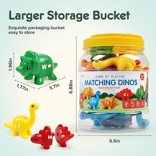 Miniatura 3 de Juguetes de dinosaurio para contar letras a juego con alfabeto ABC de doble cara, aprendizaje preescolar, juguete de motricidad fina en mayúsculas y