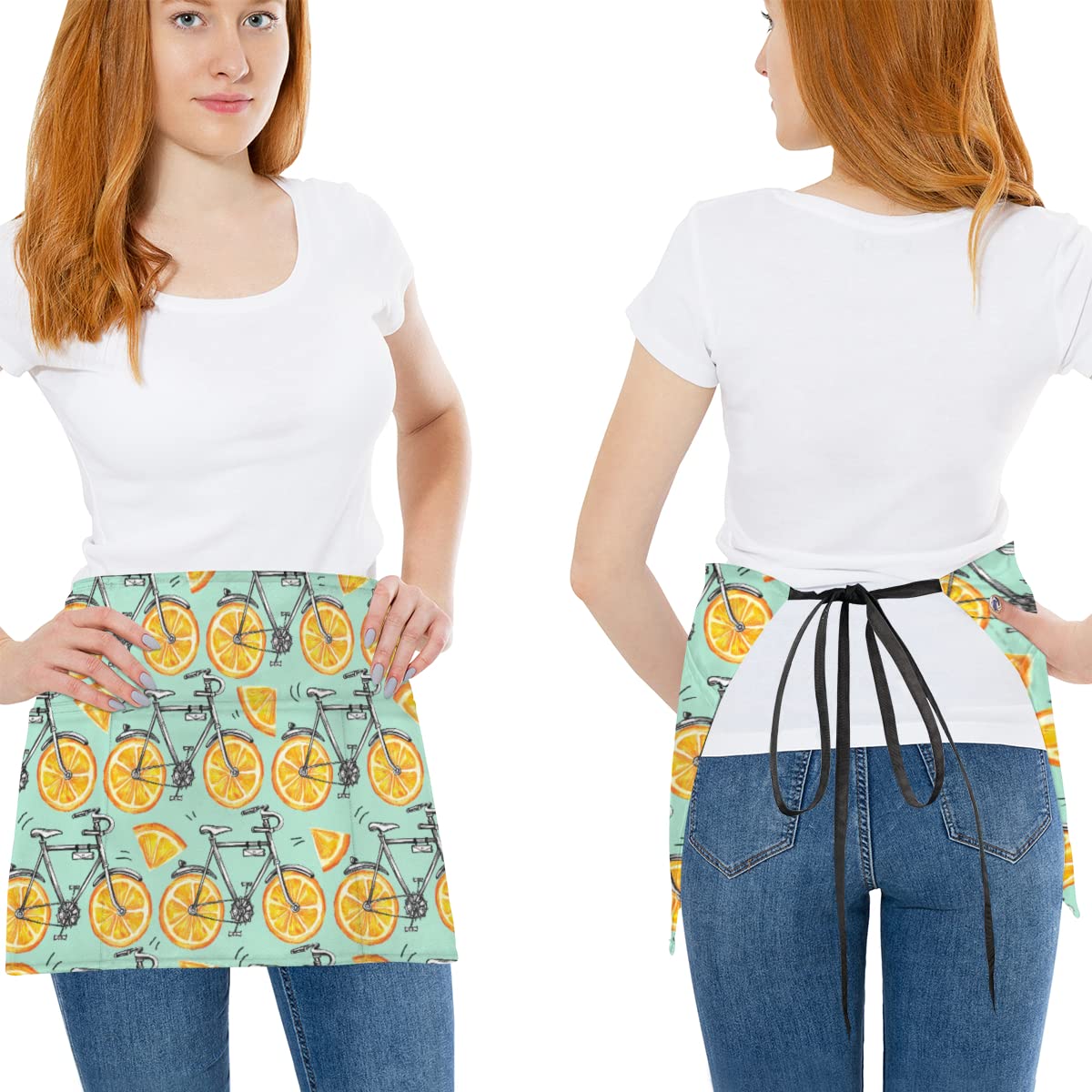 bisibuy 3 Pack Server Aprons with 3 Pockets, Lemon Slice Bicycle Waitress Waiter Wasit Apron for Women Men Restaurant Bistro Cafe Bars Half Aprons Waitress Server Accessories