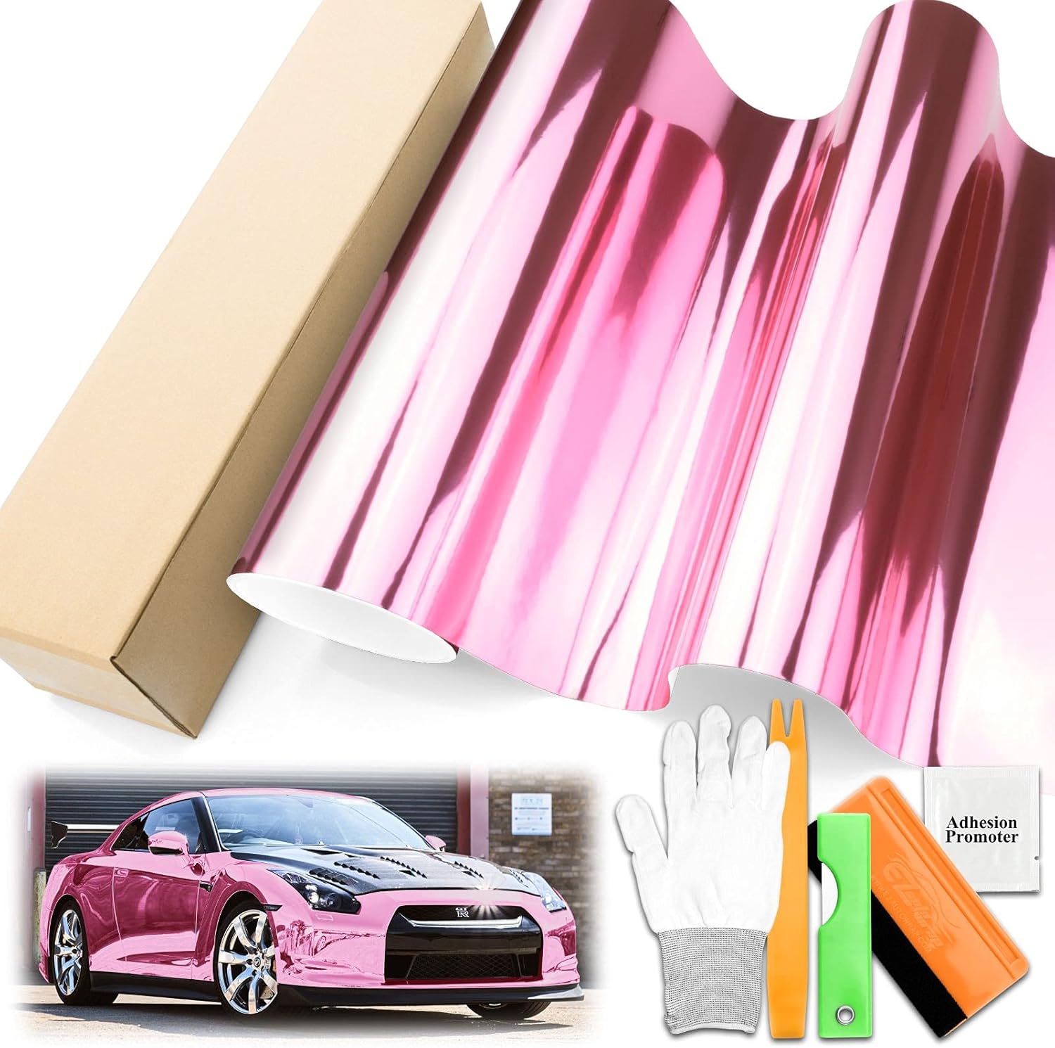 JDMBESTBOY 5FTx10FT Supercast Chrome Pink Car Vinyl Wrap Decal Sticker Air Release DIY