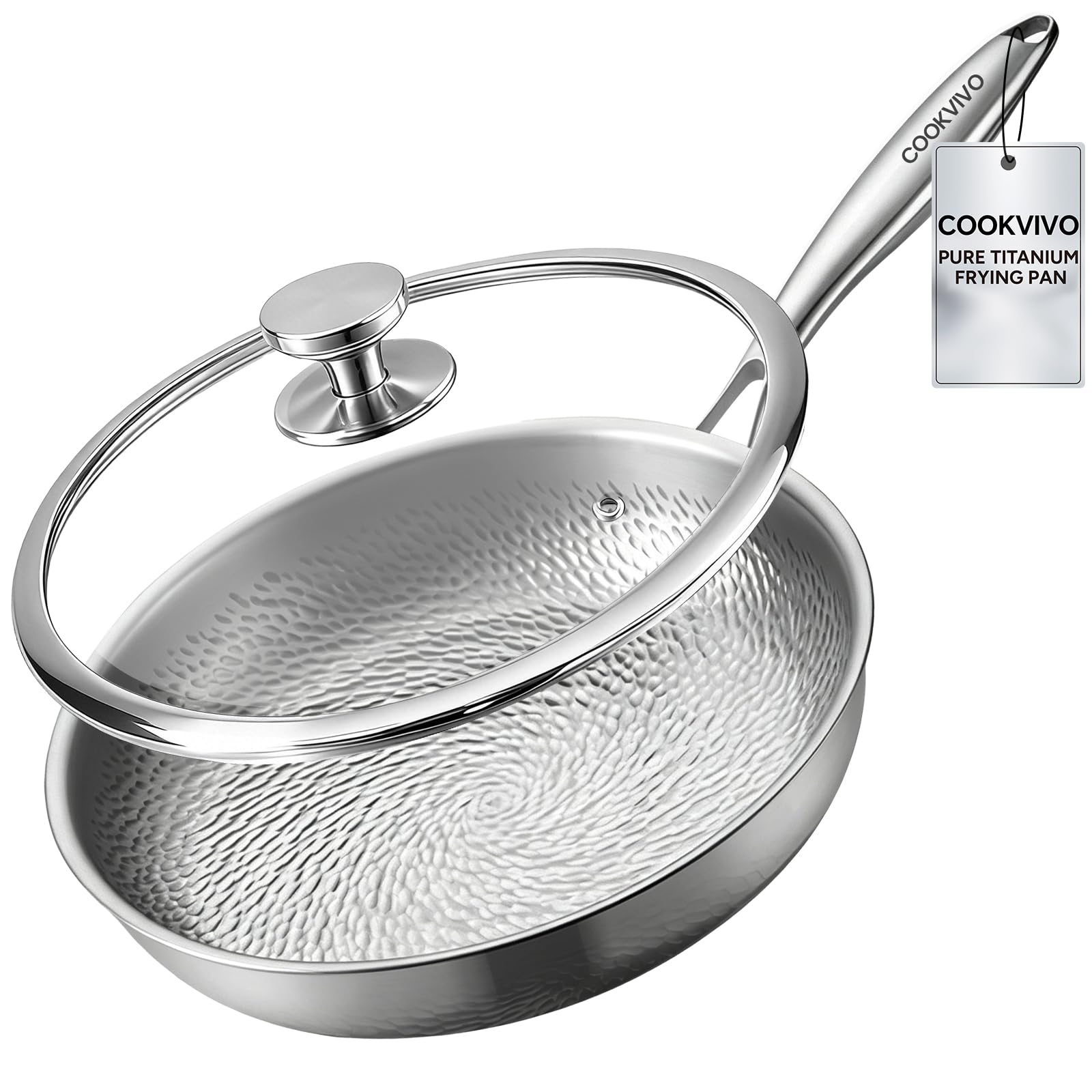 COOKVIVO 8 Inch Pure Titanium Frying Pans with Lid for Cooking NonToxic