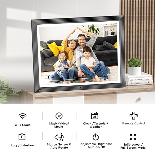 Vista 55 de Marco de fotos digital de 10.1 pulgadas, marco de fotos digital Wi-Fi, álbum de fotos digital, pantalla táctil IPS de 1280 x 800, 32 GB, rotación