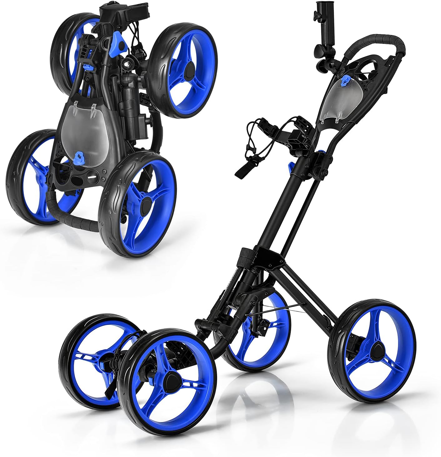 Carret de golf plegable GYMAX en estat plegat i desplegat