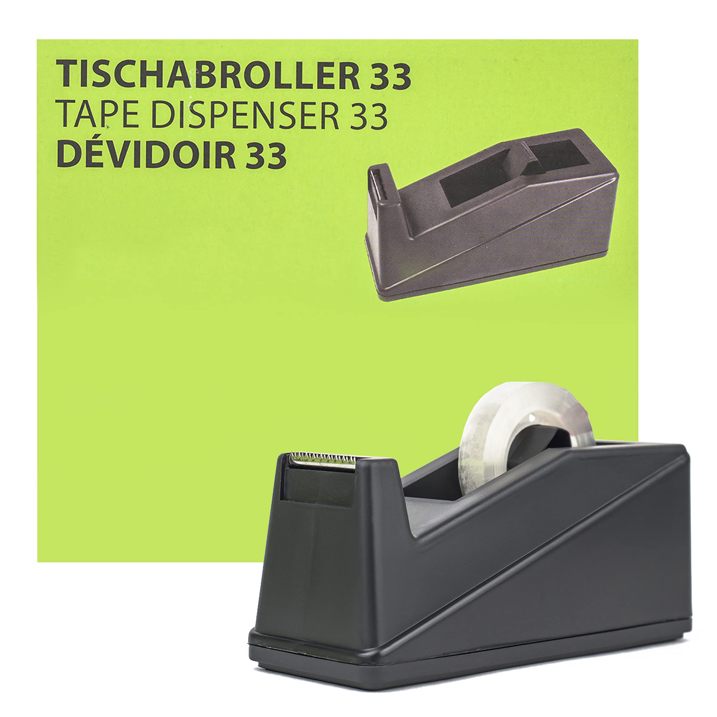 Robuster Tischabroller mit Klebeband - 33/66 - Klebebandabroller Abroller mit Rolle Klebebandspender Transparent Robust Tape für zu Hause (Klebeband 33 m x12 mm 40 St.)