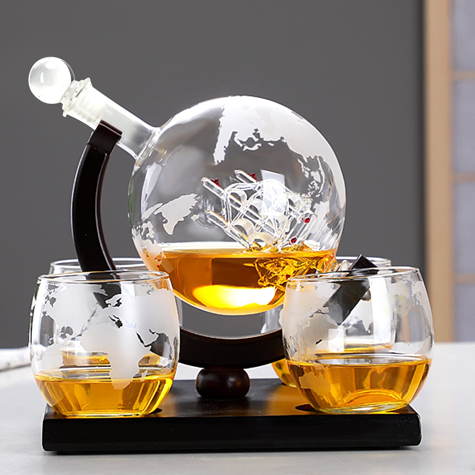 Qcwwy Karafka do Whisky, Zestaw Kieliszków do Whisky w Kształcie Kuli z uszczelką Kubka na Wino Przezroczysty Pojemnik Przechowywania Wina o Dużej Pojemności na Domowe Przyjęcie