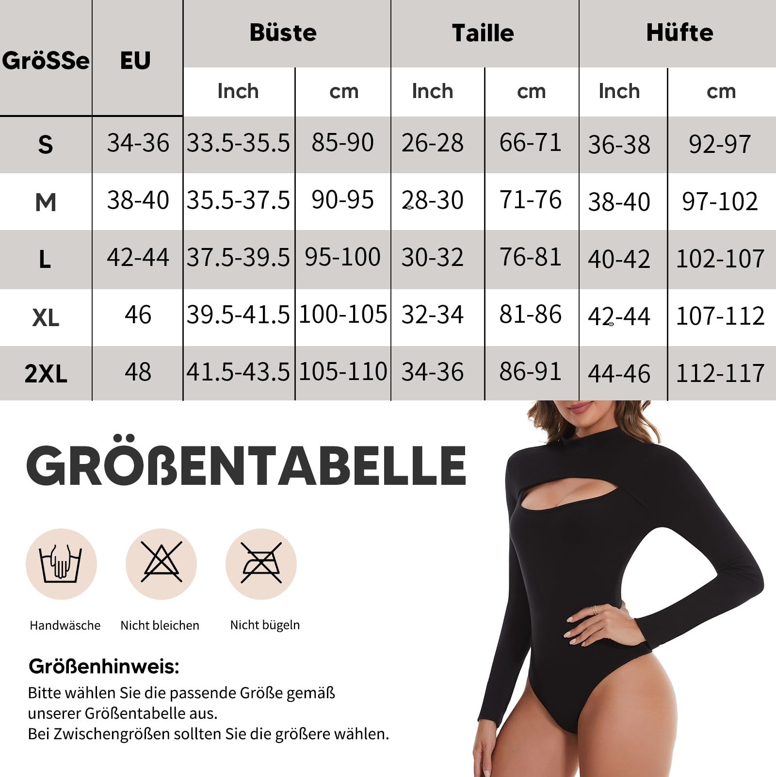 SHAPERIN Body Mujer Manga Larga Bodysuit de Cuello Alto Leotardo Elástico Jumpsuit Top Long Sleeve Cutout Front