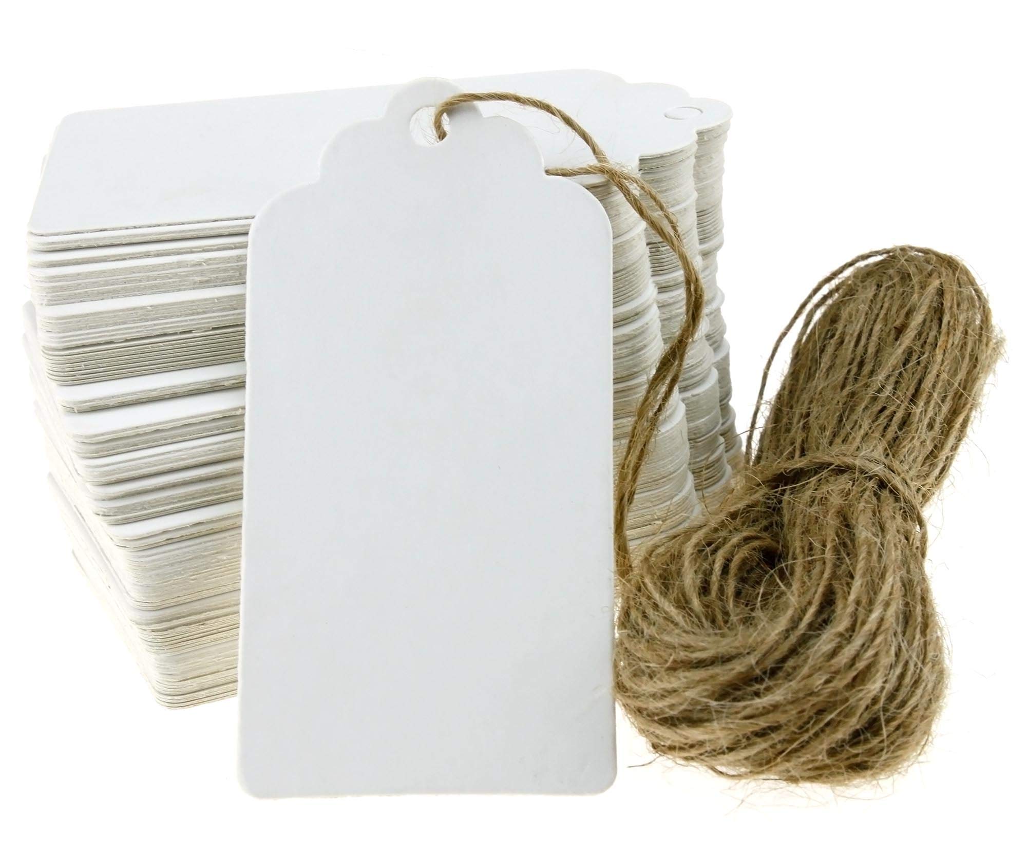 Emagtech White,Brown Kraft Paper Tags White, Wedding Party Favor Gift Tags, 100Pcs Luggage Label, Diy Blank Wish Cards Tags With 20M String