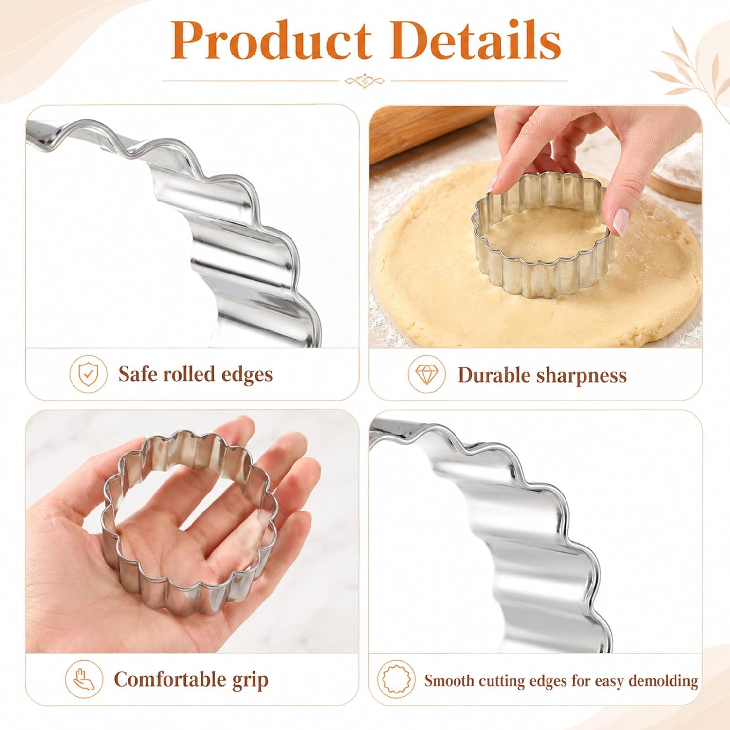 4 Pcs Fluted Round Cookie Cutter Set, 2" 3" 4" 5" Large Donut Cutter