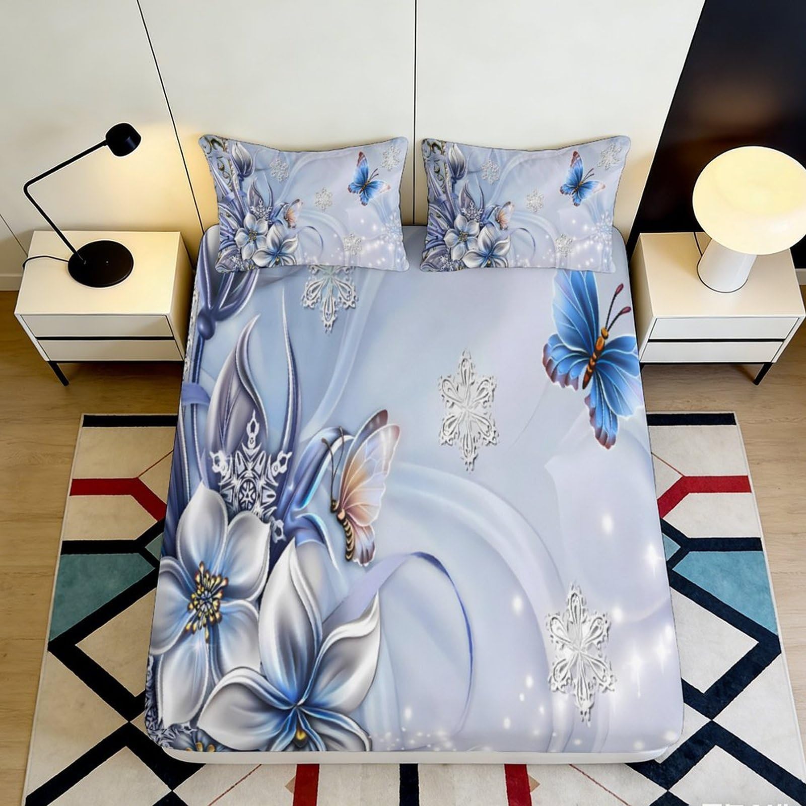 Decorative butterfly fitted sheet, 3D Printed, soft touch microfiber, bed cover for home bedroom, wrinkle resistant, apartment bedding 90x200x25cm