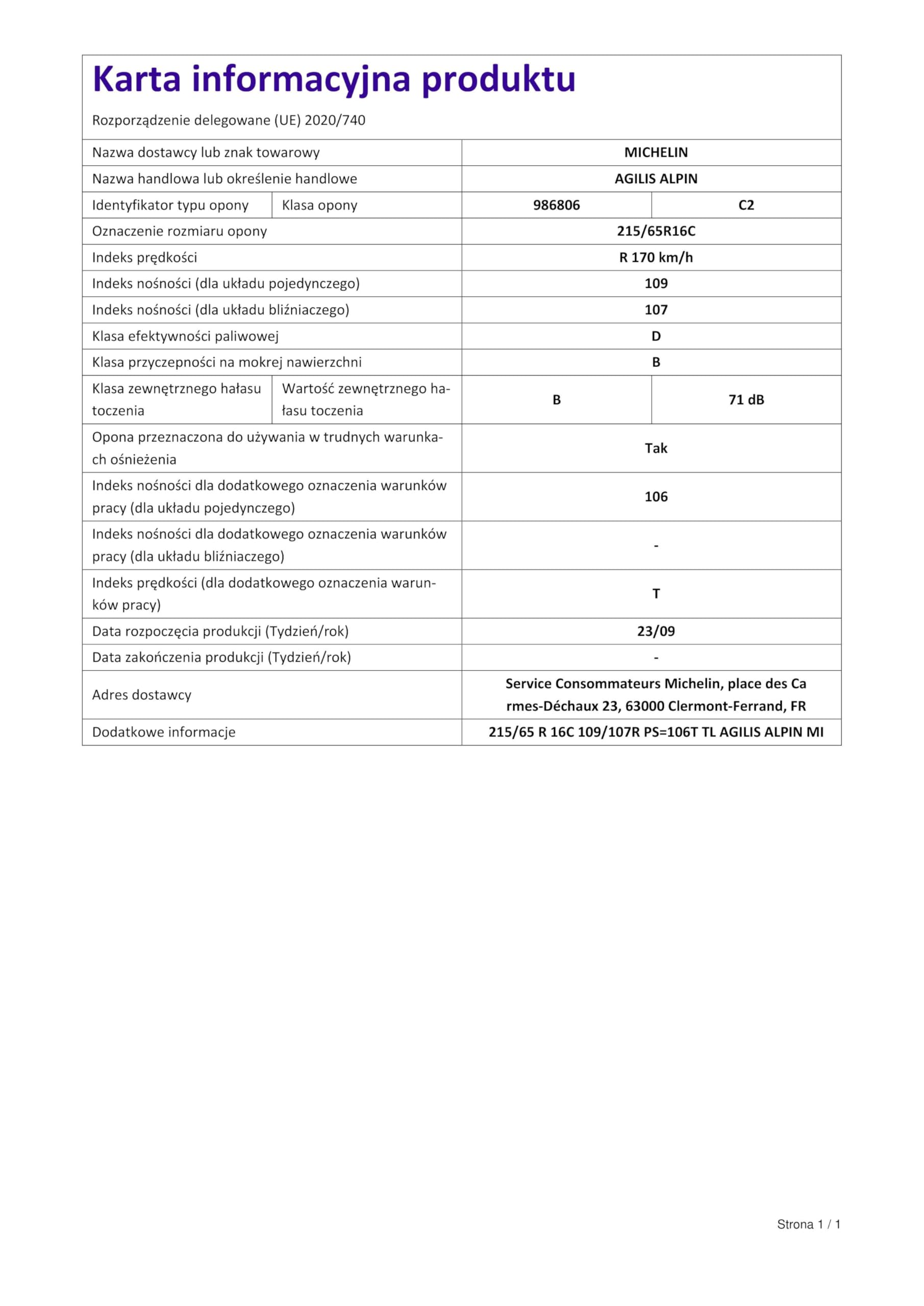 MICHELIN Agilis Alpin opony zimowe 215/65R16C 109R/107T M+S/3PMSF