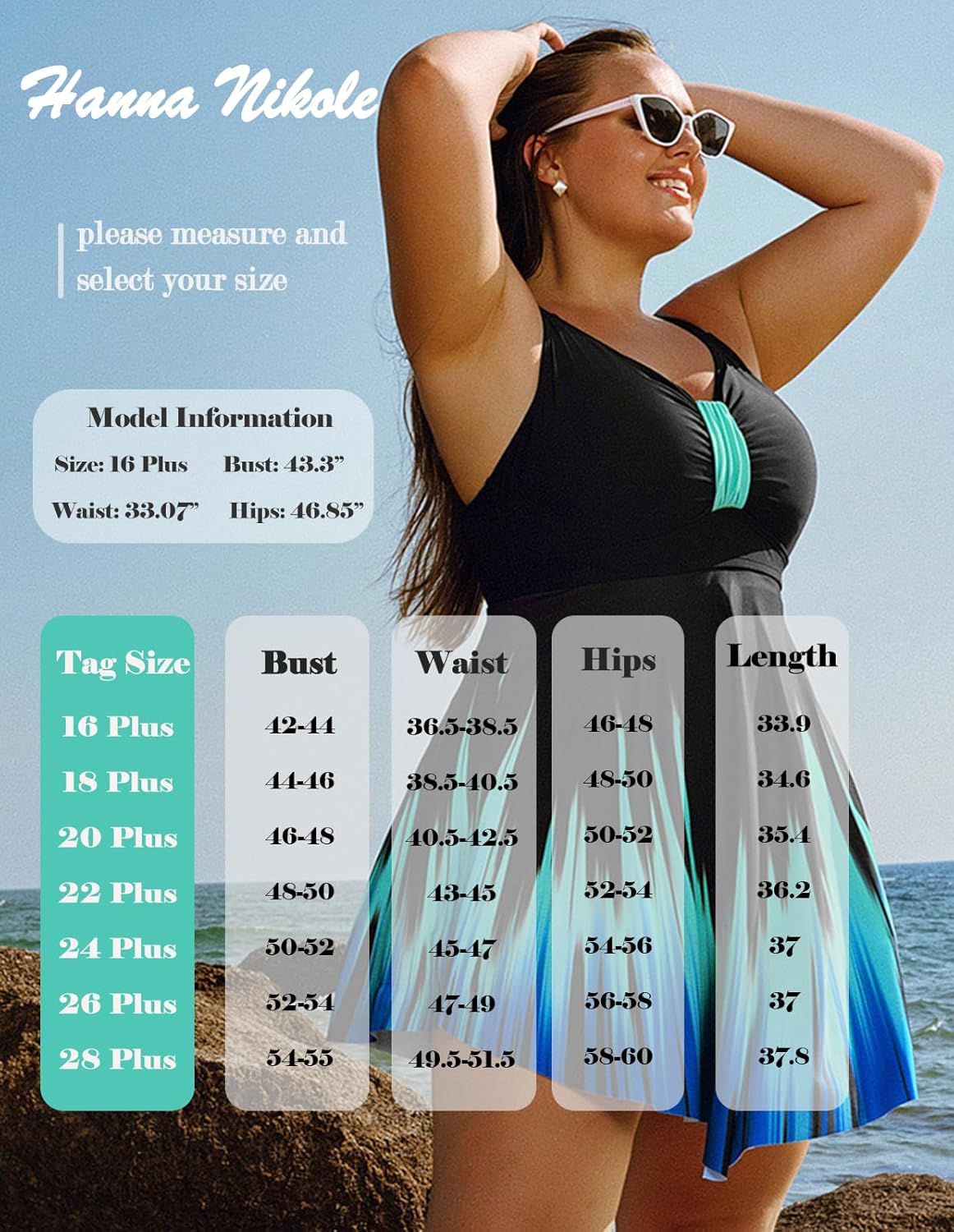 Hanna Nikole Womens Plus Size Swim Dress Swimsuit One Piece Tummy Control Bathing Suit Flowy Body Shaping Swimwear