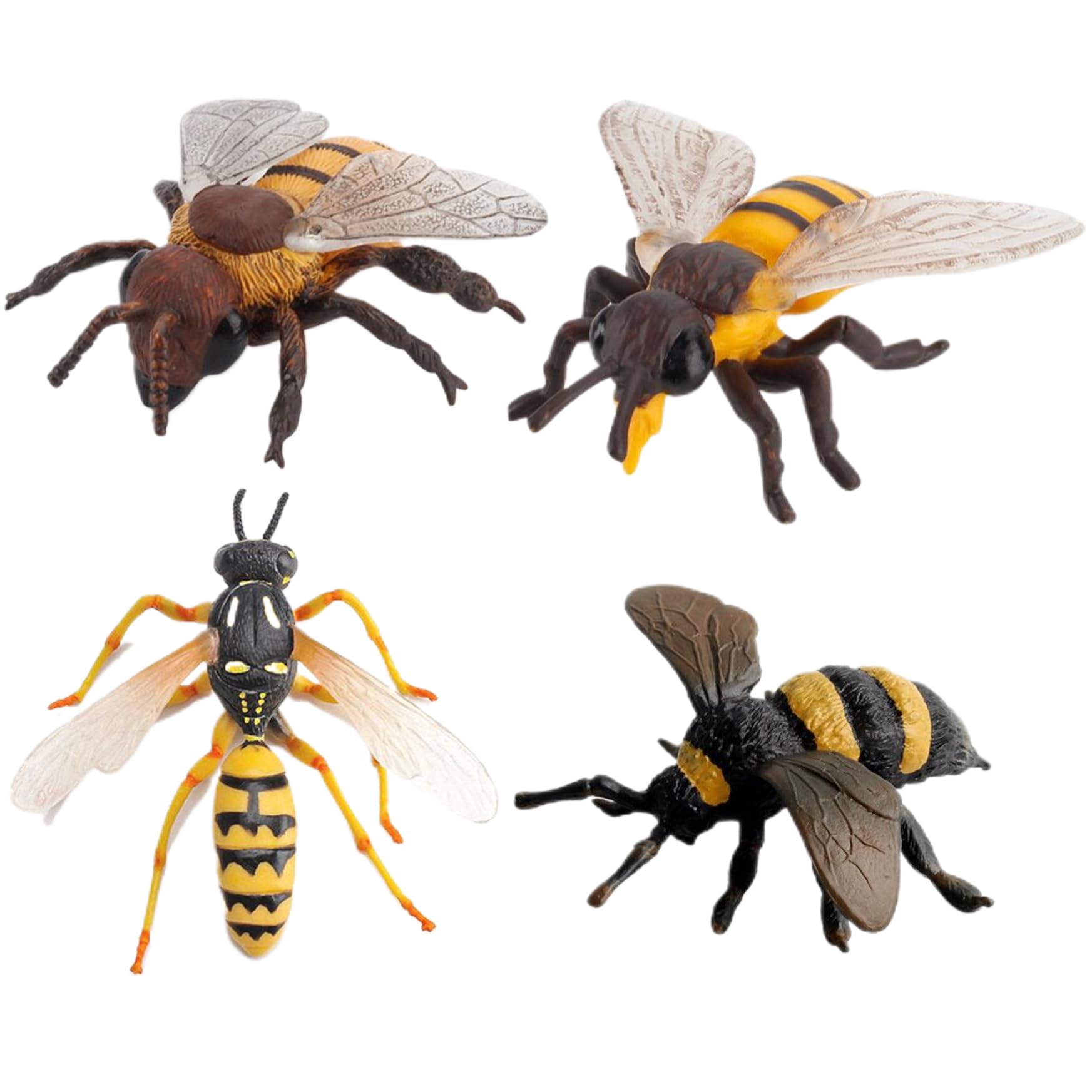 Odoukey 4Pcs Honey Bee Set, PVC Realistic Bee Toy Educational Learning Toys Science Project, Cake Topper Animal Figurines for Kids Boys Girls