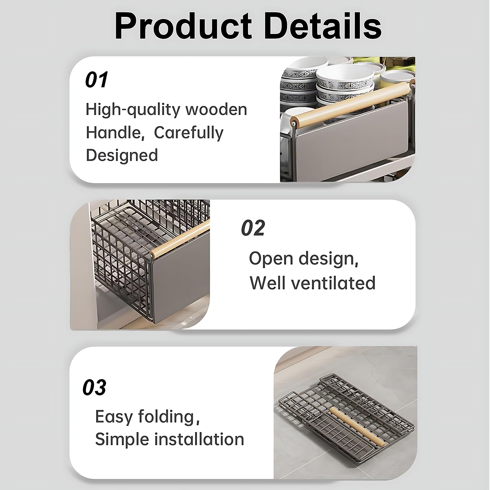 Pull Out Cabinet Organiser, 2PCS pull out kitchen storage Foldable, 23.5*11*39.5~56.5cm - Image 3