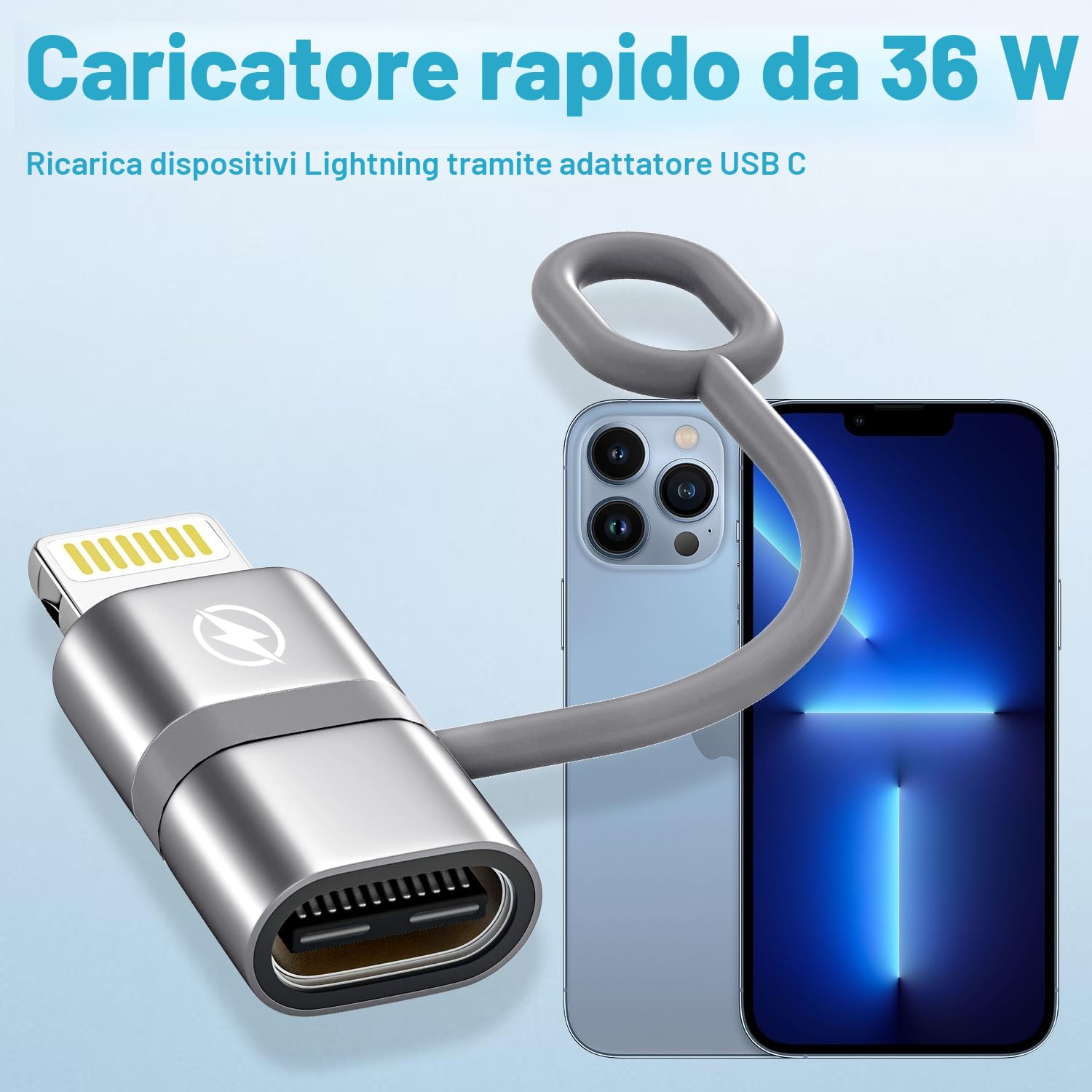 Adattatore USB C a Lightning 2 Pezzi, Adattatore Lightning USB C PD 36W Ricarica Rapida per iPhone 14 Pro 13 12 11 X XR XS,iPod e altri Dispositivi Light ning,Supporta Ricarica e Sincronizzazione Dati