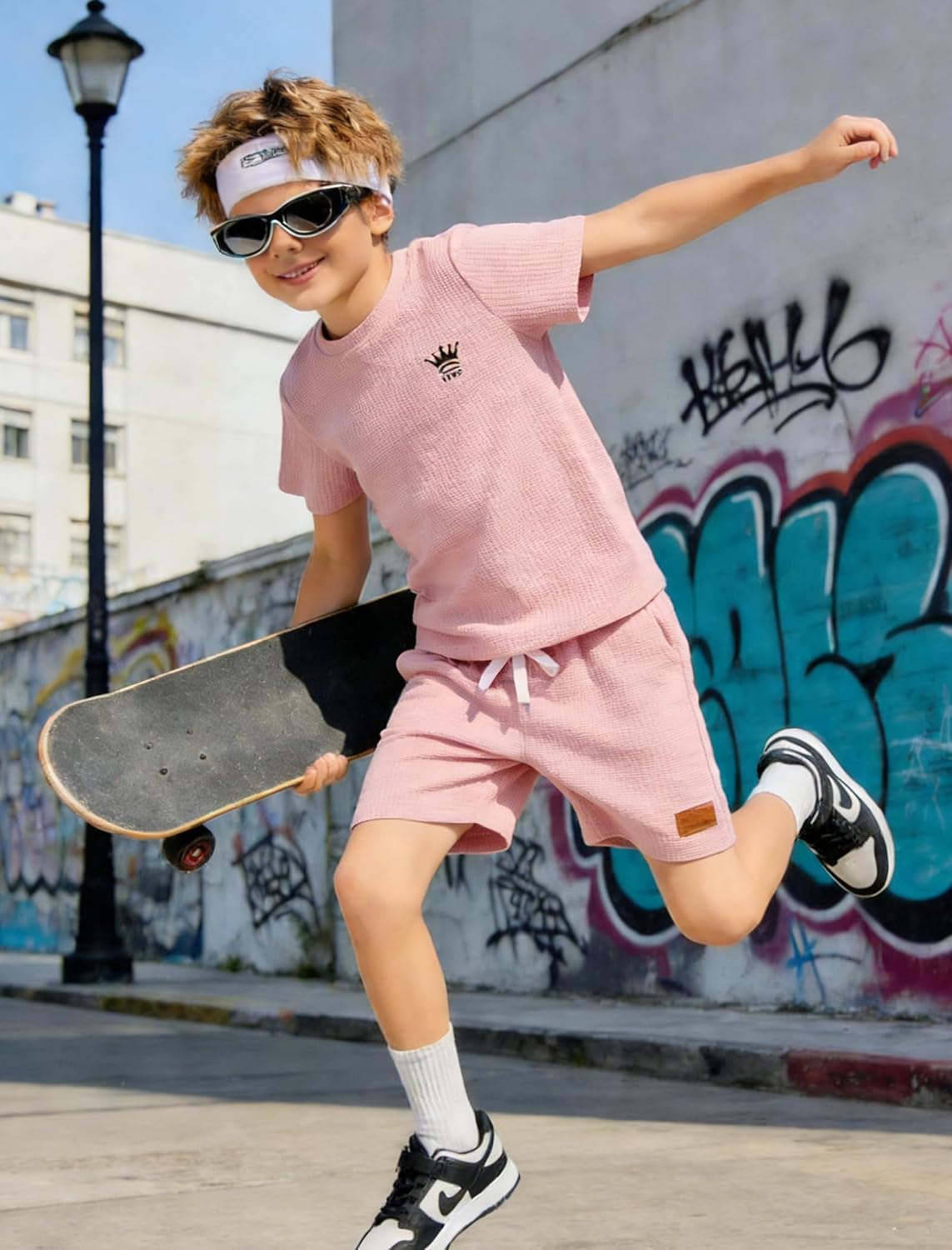 Boys Clothes Waffle 2 Pieces Outfits Casual Short Sleeve Shirts and Shorts Set Summer Jogging Tracksuit Lounge Sets