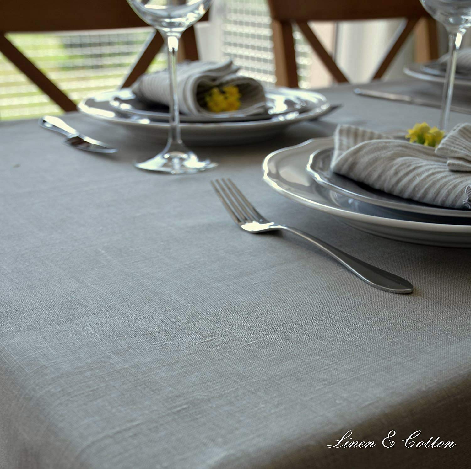 Linen & Cotton - Mantel Anabella Muy Elegante de Tela, 100% Lino (147cm x 200cm, Beige)