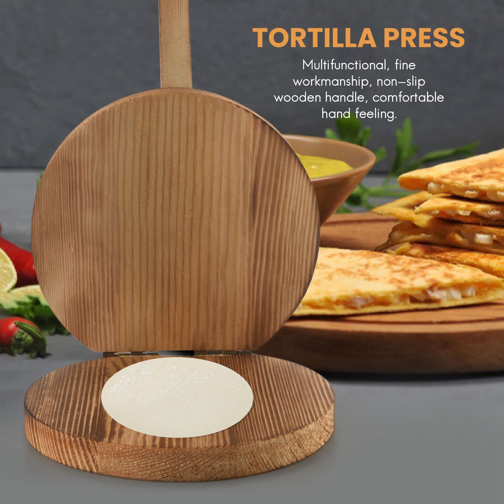Presse à Tortilla En Bois Massif Avec Poignée Confortable - Parfaite Pour Empanadas Et Boulettes