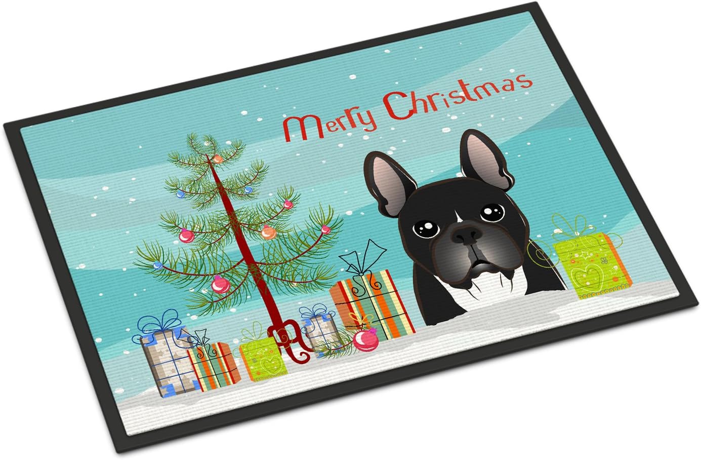 Caroline's Treasures BB1599MAT Christmas Tree and French Bulldog Doormat 18x27 Front Door Mat Indoor Outdoor Rugs for Entryway, Non Slip Washable Low Pile, 18H X 27W
