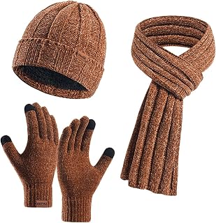 Juego de tres piezas de gorro, bufanda y guantes para el invierno en color sólido
