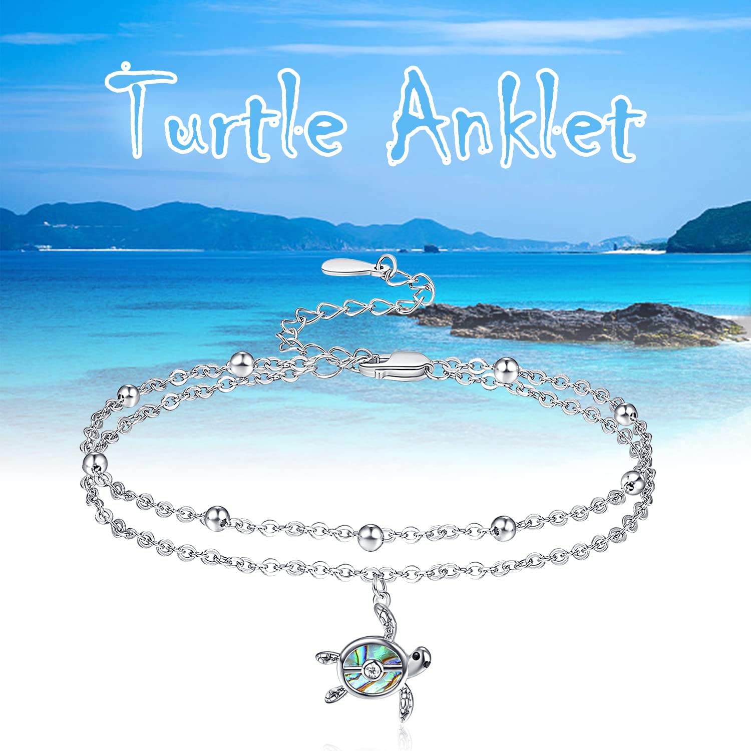 KINGWHYTE Tobillera de plata de ley 925 con tortuga de mar, regalo para mujer, novia, madre, hermana, 9 pulgadas, 9 inches, Plata de ley