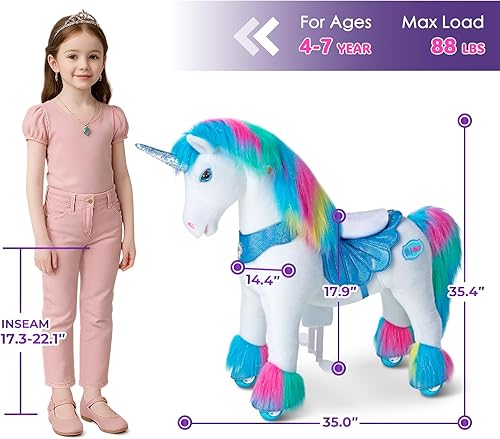 Miniatura 3 de PonyCycle Unicornio de caballo clásico U con freno, caballo blanco Giddy up Pony juguete de peluche para caminar tamaño 4 para edades de 4 a 8 años