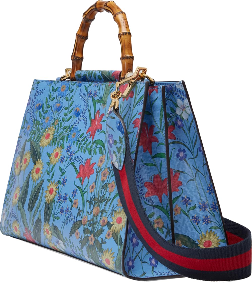 Gucci Flora Azure Shanghai Blue Large Floral Handbag Italy Bag Handbag Flower Bamboo New