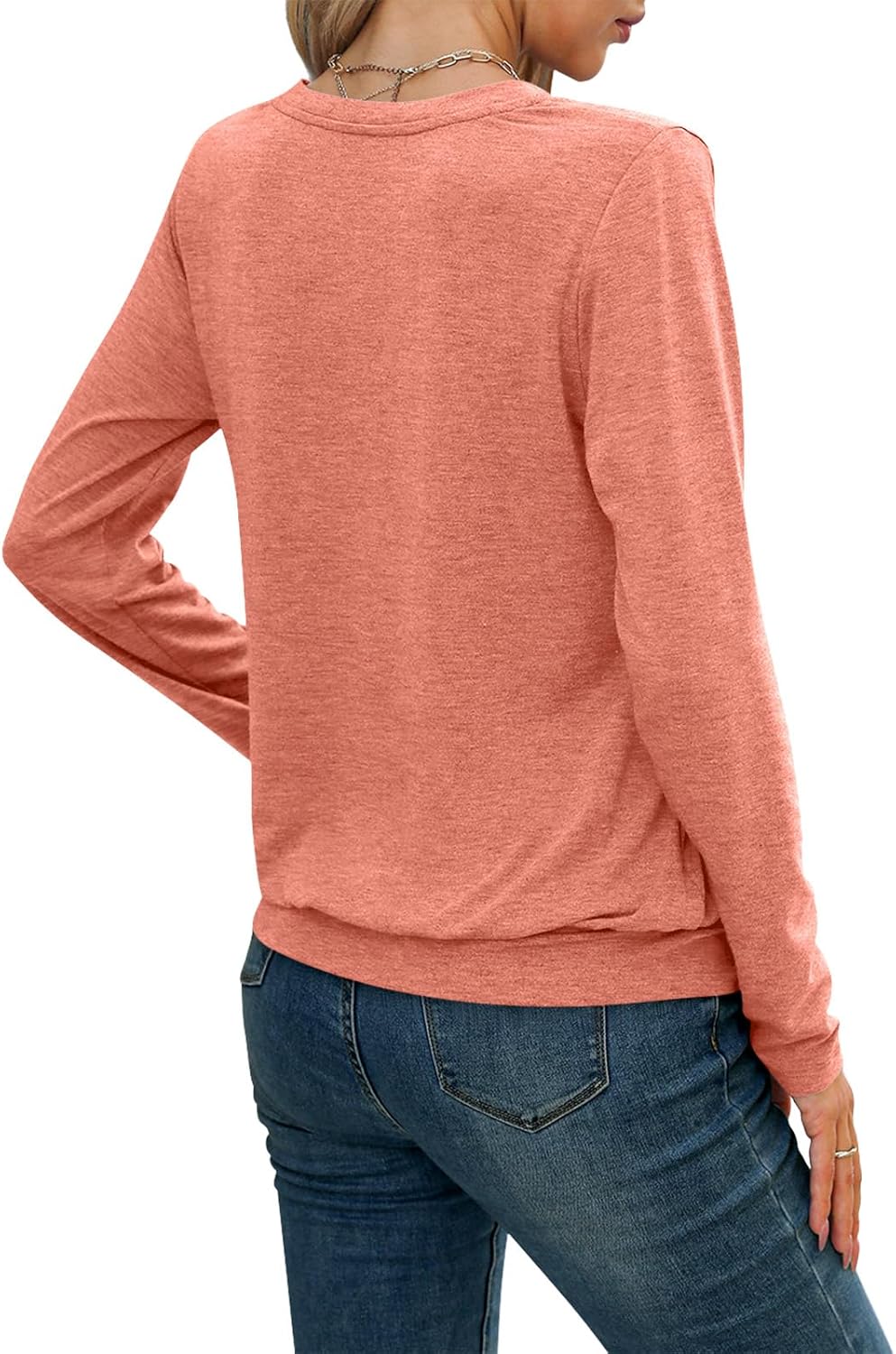 Womens V Neck Long Sleeve Shirts Casual Banded Hem Tops Basic Tees Spring Outfits Clothes 2026 - Image 3